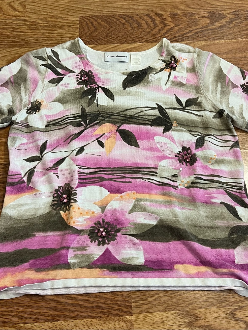 Alfred Dunner White Pink Black Floral Top